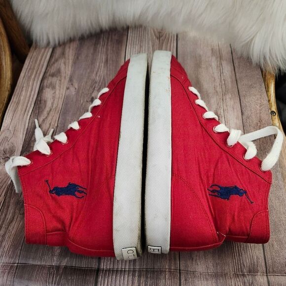 Vintage Polo Ralph Lauren Red Canvas High-Top Sneakers with White Laces Sz 10D - Picture 4 of 13